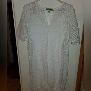 Sigrid Olsen Geometric Short Sleeve Pattern Dress Beach Pool Coverup